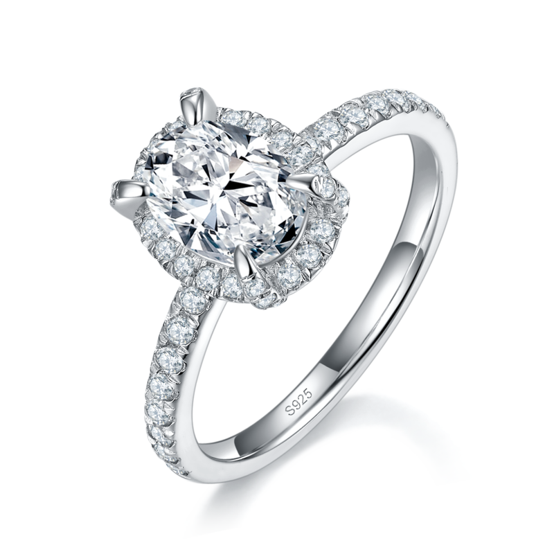 蛋形圆包Women's RingS925银镀白金定制选款主石Moissanite1.5ct/副石高碳钻