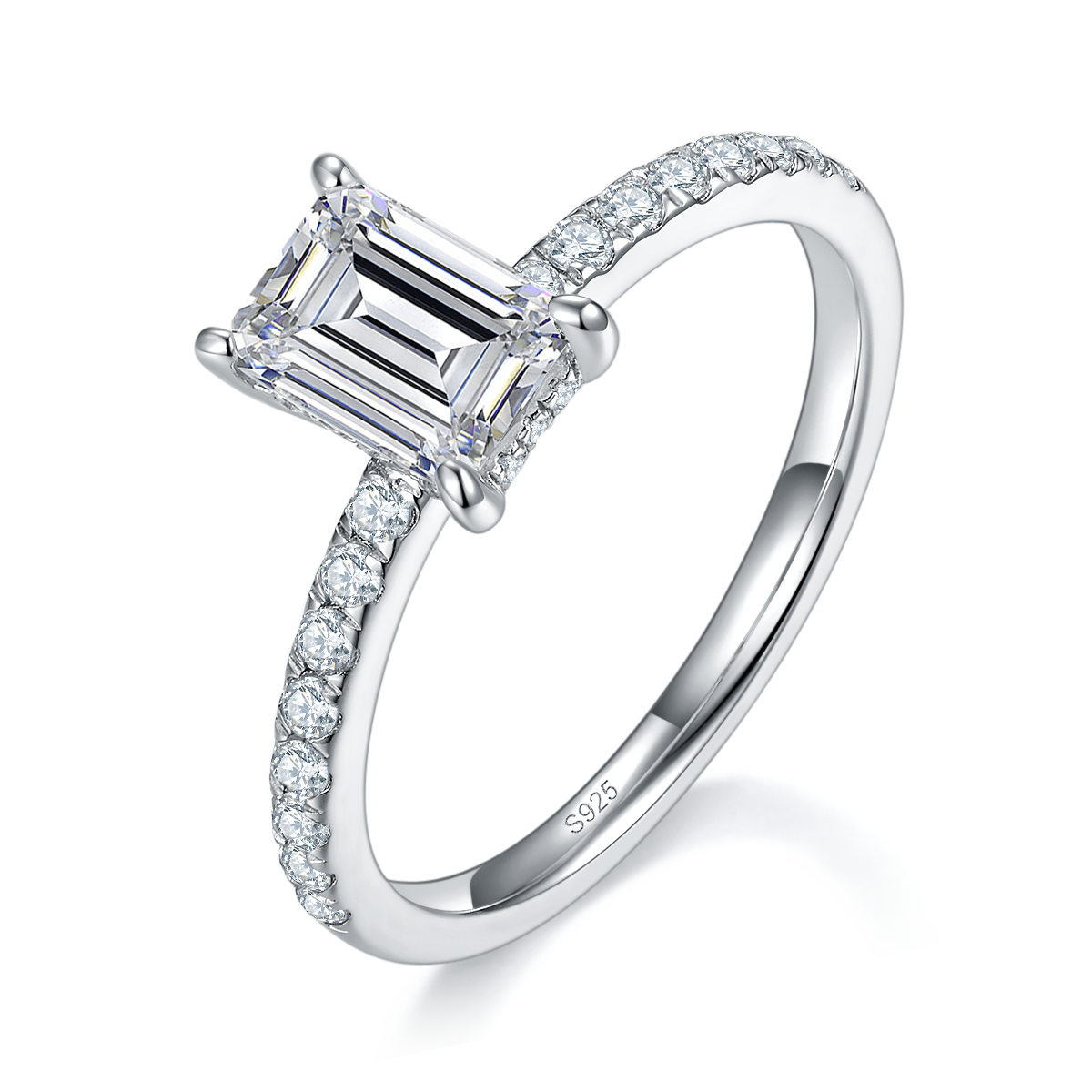 Grandmother Cut Square Diamond Women's Ring S925 Silver Plated Platinum Customized Selection Main Stone Moissanite 1.0ct/Side Stone Cubic Zirconia