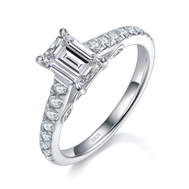 祖母绿切割Women's RingS925银镀白金定制选款主石Moissanite1.0ct/副石高碳钻