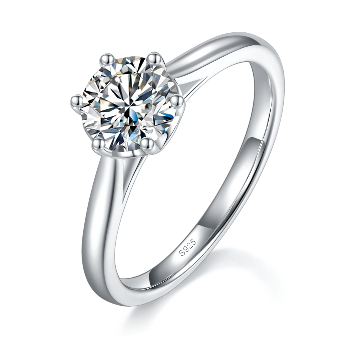 Simplified Six Claw Women's Ring S925 Silver Plated Platinum Customized Selection Main Stone Moissanite 1.0ct