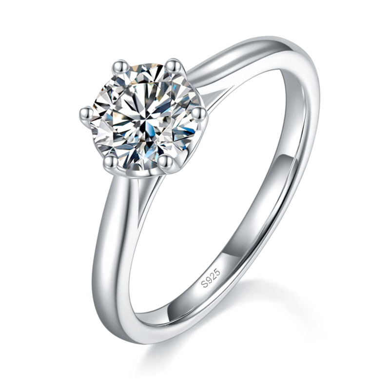 简约六爪Women's RingS925银镀白金定制选款主石Moissanite1.0ct