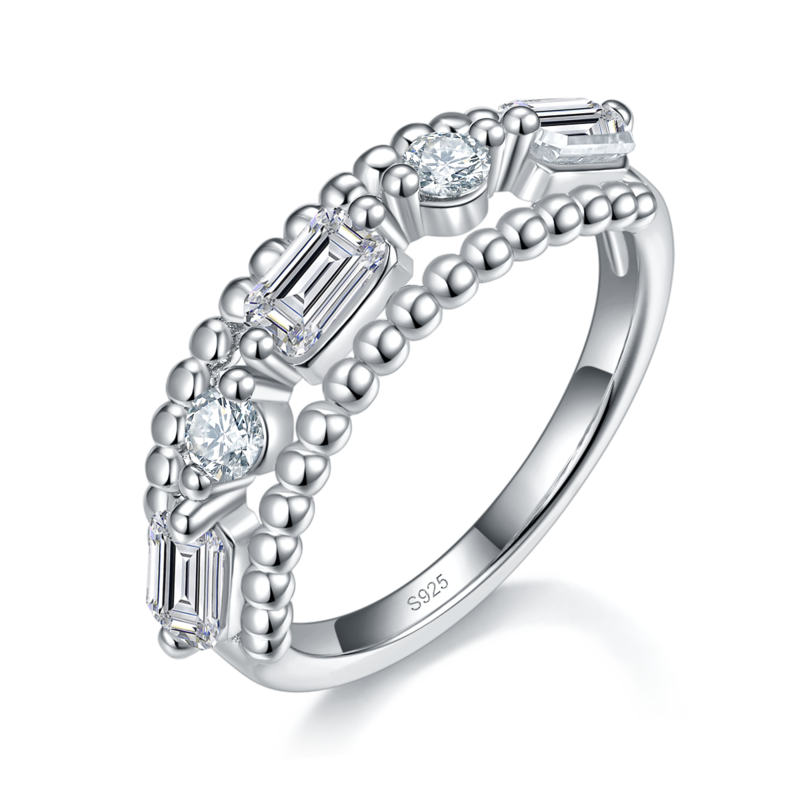 异形钻拼钻排戒Women's RingS925银镀白金定制选款副石Moissanite1.7ct