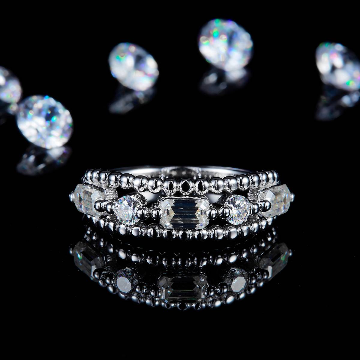 Alien Diamond Splicing Diamond Ring Women's Ring S925 Silver Plated Platinum Customized Selection Side Stone Moissanite 1.7ct
