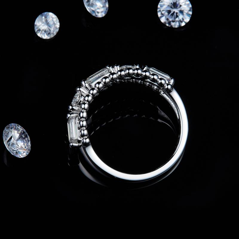 异形钻拼钻排戒Women's RingS925银镀白金定制选款副石Moissanite1.7ct