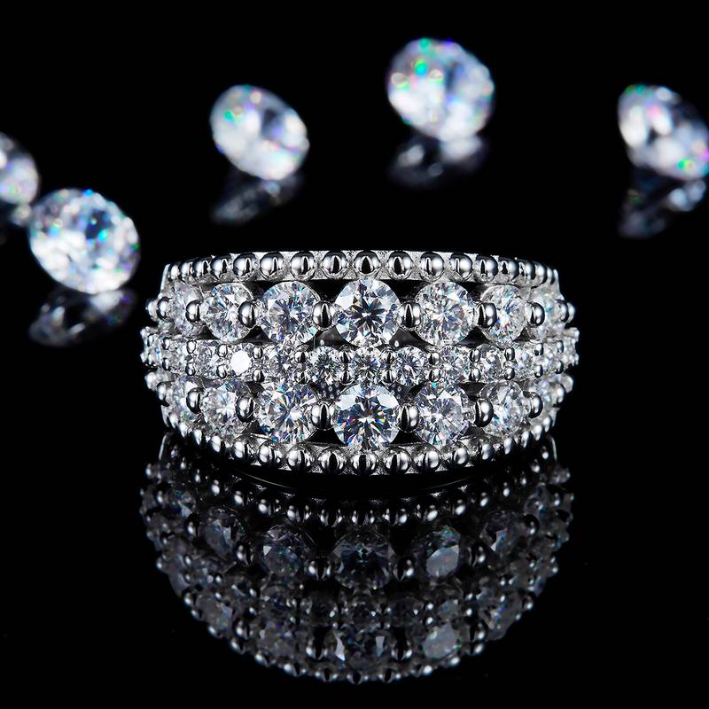 Affordable Luxury满钻排戒Women's RingS925银镀白金定制选款副石Moissanite2.31ct
