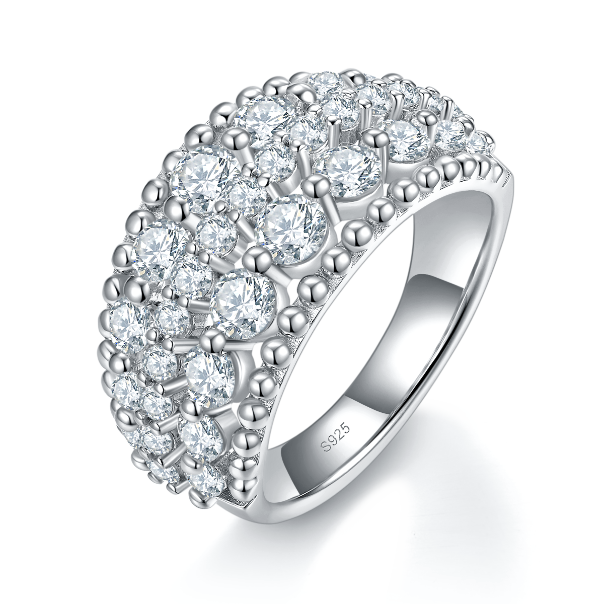轻奢满钻排戒女戒S925银镀白金定制选款副石莫桑钻2.31ct