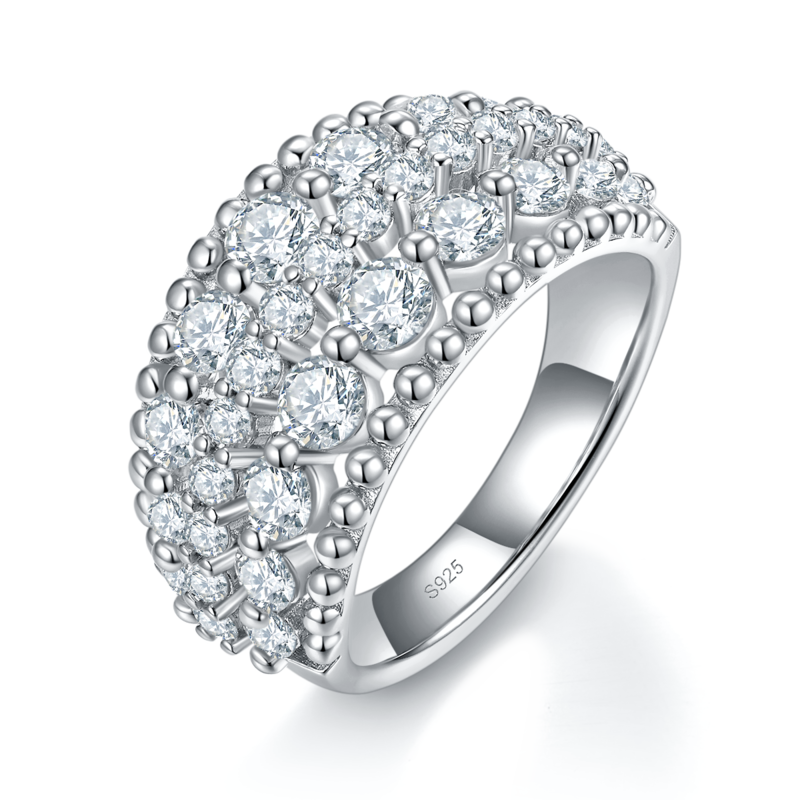 Affordable Luxury满钻排戒Women's RingS925银镀白金定制选款副石Moissanite2.31ct