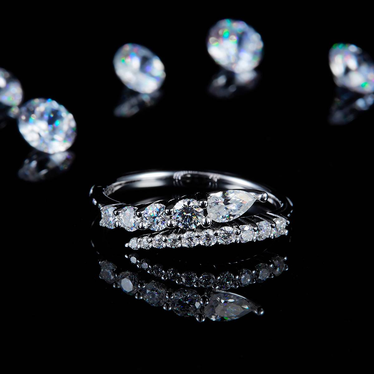 Pearl Ring S925 Silver Plated Platinum Custom Selection Side Stone Moissanite 0.81ct