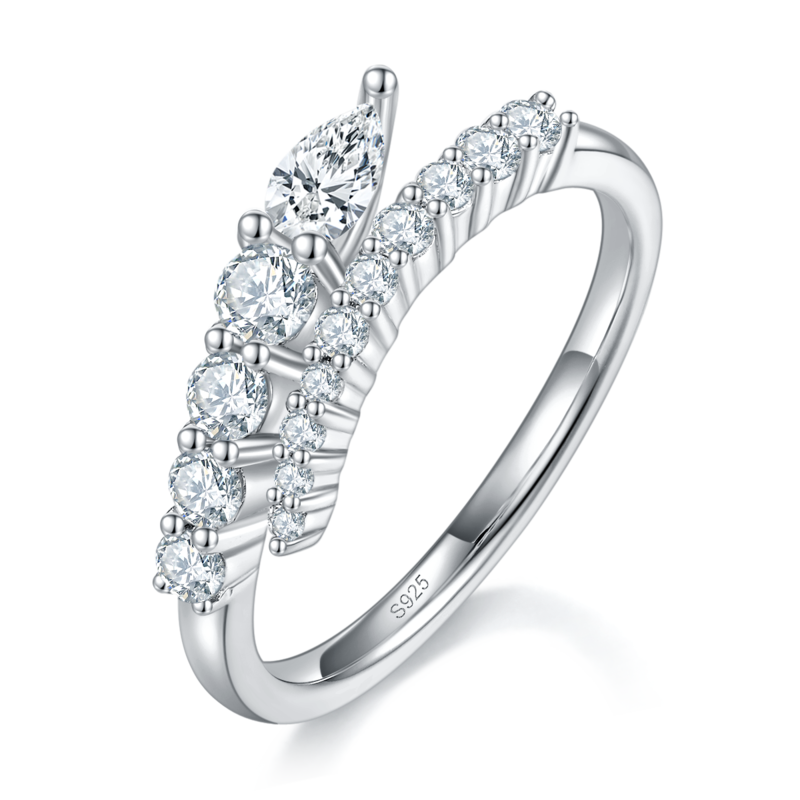开口水滴排戒Women's RingS925银镀白金定制选款副石Moissanite0.81ct