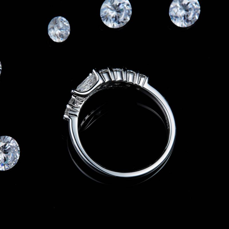 开口水滴排戒Women's RingS925银镀白金定制选款副石Moissanite0.81ct