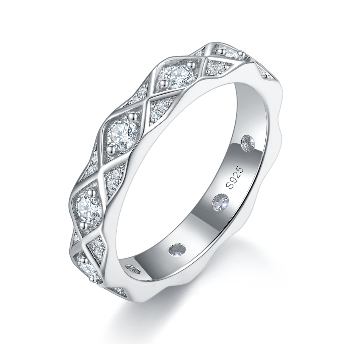 排戒女戒S925银镀白金定制选款副石莫桑钻0.72ct
