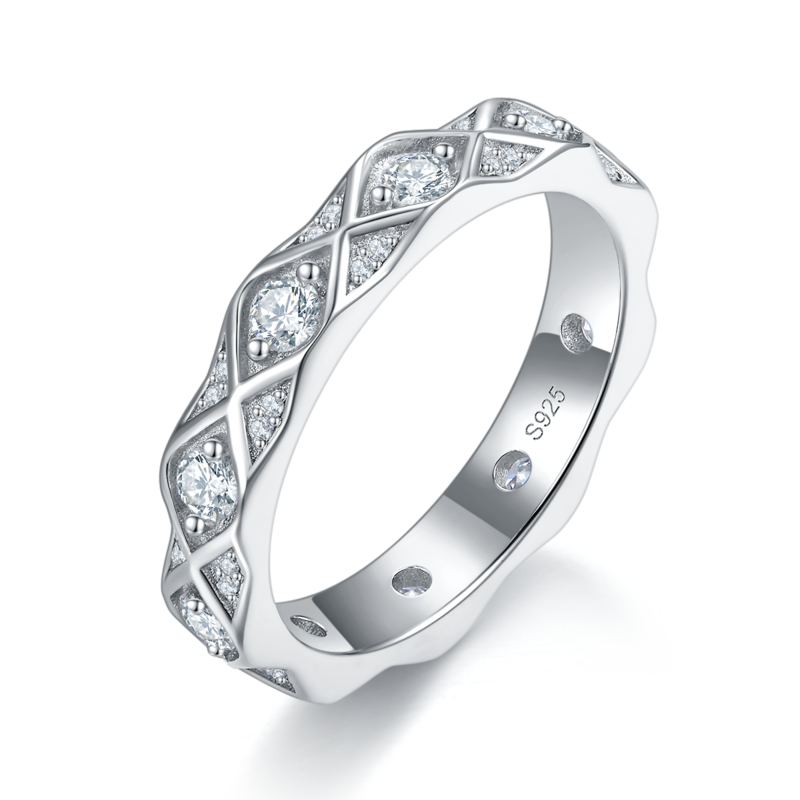 排戒女戒S925银镀白金定制选款副石莫桑钻0.72ct