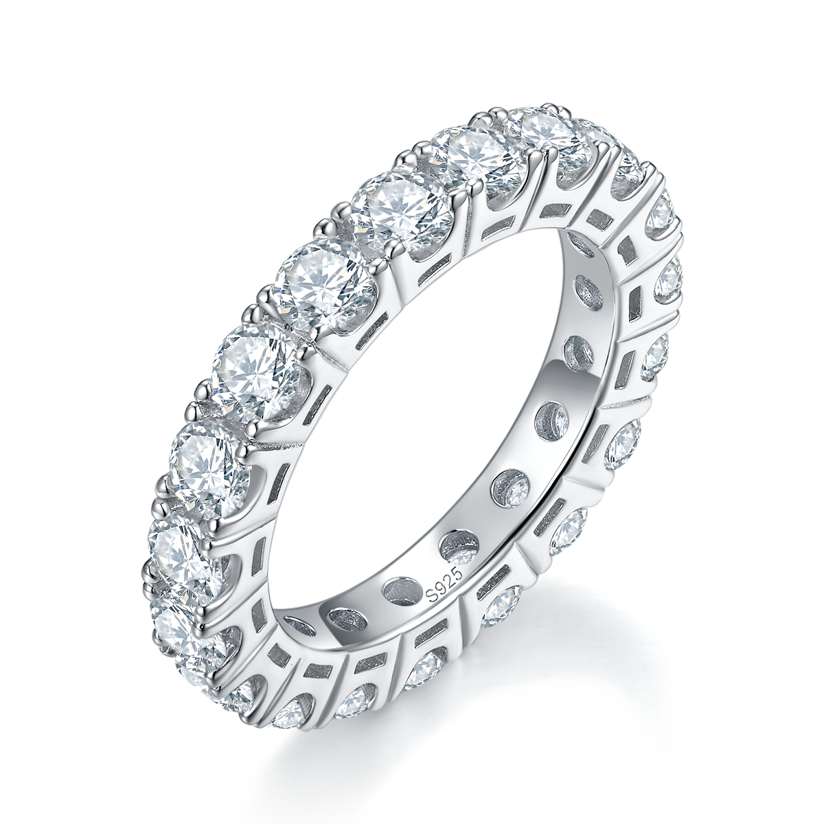 S925 Silver Plated Platinum Customized Side Stone Moissanite 3.8ct