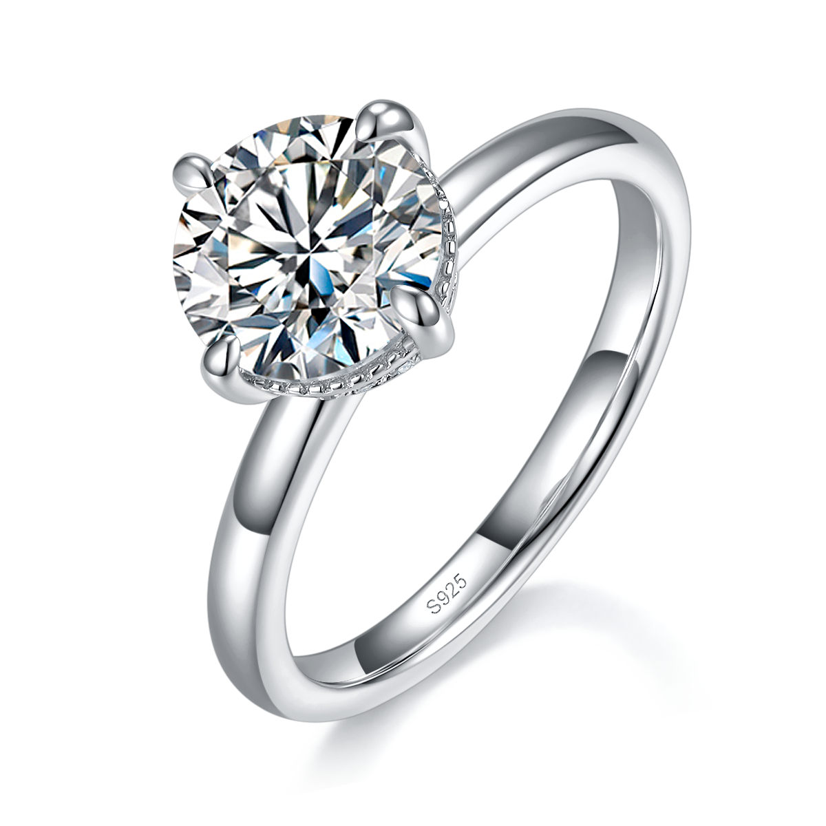 Barearm Four Claw Women's Ring S925 Silver Plated Platinum Customized Selection Main Stone Moissanite 2.0ct/Side Stone Cubic Zirconia