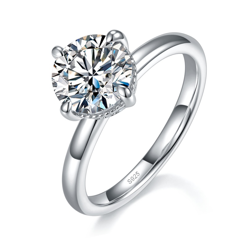光臂四爪Women's RingS925银镀白金定制选款主石Moissanite2.0ct/副石高碳钻