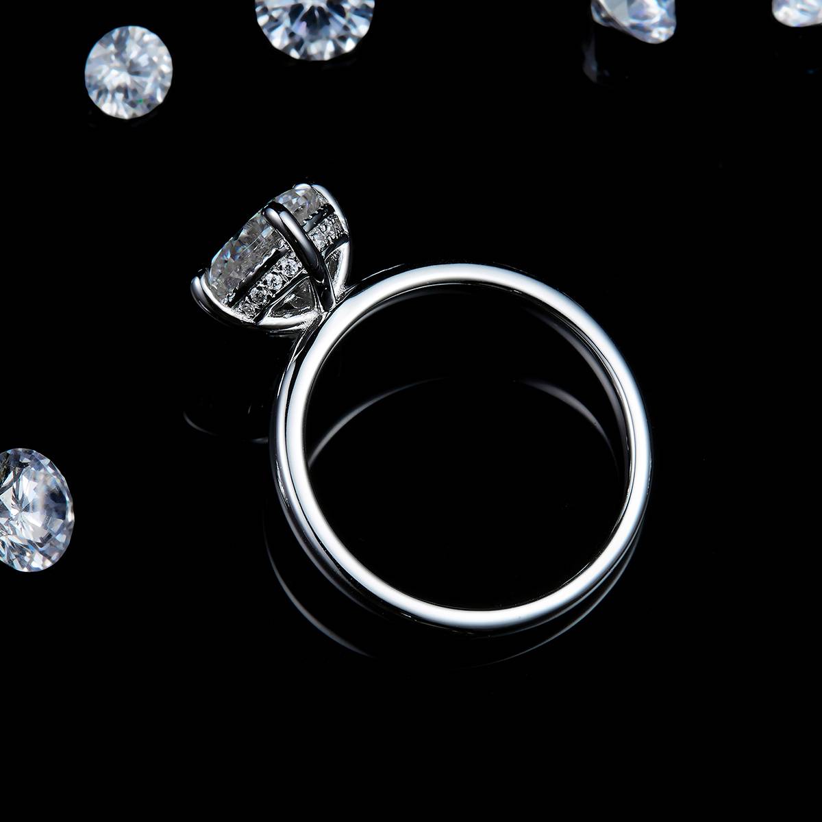 Barearm Four Claw Women's Ring S925 Silver Plated Platinum Customized Selection Main Stone Moissanite 2.0ct/Side Stone Cubic Zirconia