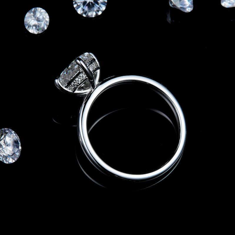 光臂四爪Women's RingS925银镀白金定制选款主石Moissanite2.0ct/副石高碳钻
