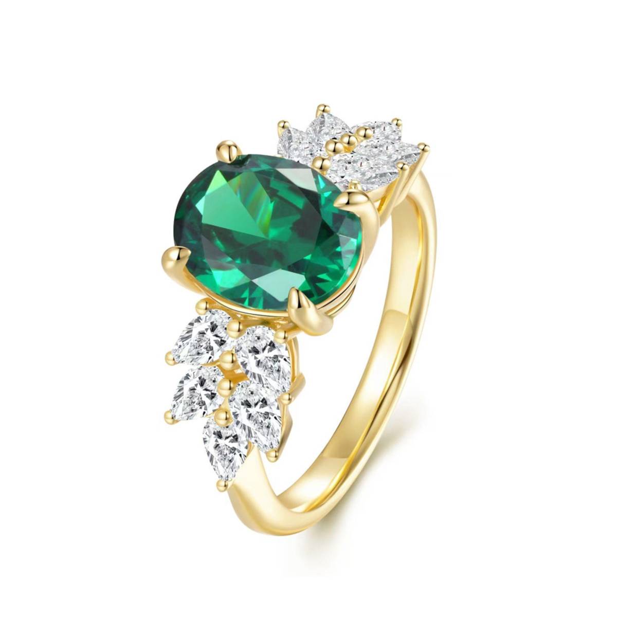 R240930027款S925银镀18K黄金蛋形莫桑钻女戒主石3.0ct/10*8mm