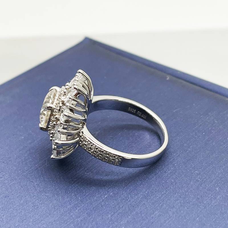 R230201020款S925银镀18K白金圆形Moissanite豪镶Women's Ring主石2.0ct/8.0mm