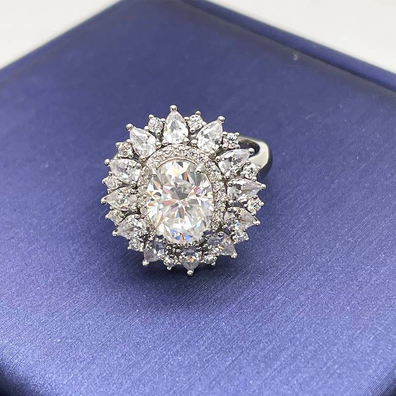 R230203029款S925银镀18K白金蛋形Moissanite豪镶Women's Ring主石2.0ct/9*7mmmm