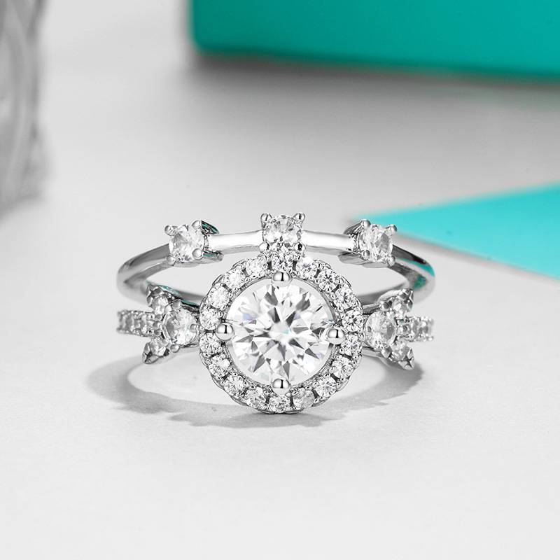 R221116019款S925银镀18K白金圆形MoissaniteFashionWomen's Ring主石1.0ct