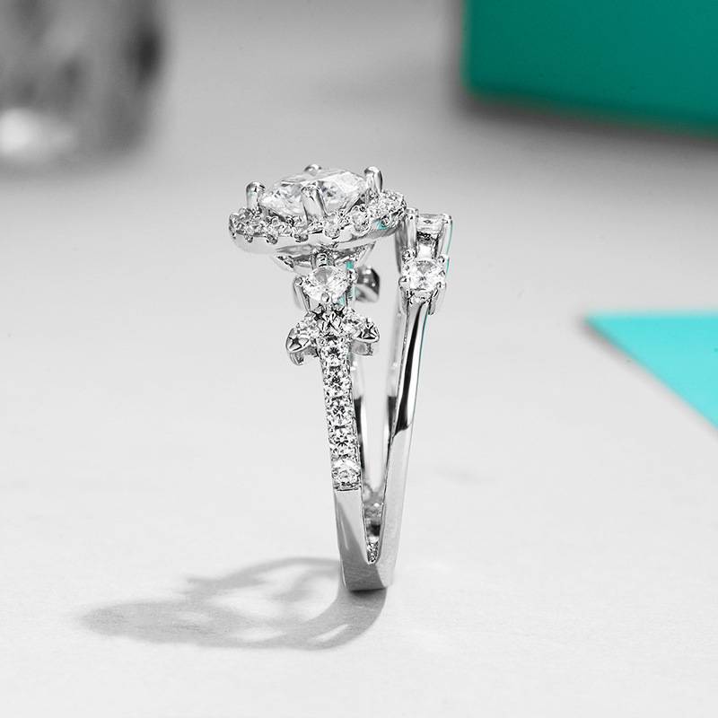 R221116019款S925银镀18K白金圆形MoissaniteFashionWomen's Ring主石1.0ct