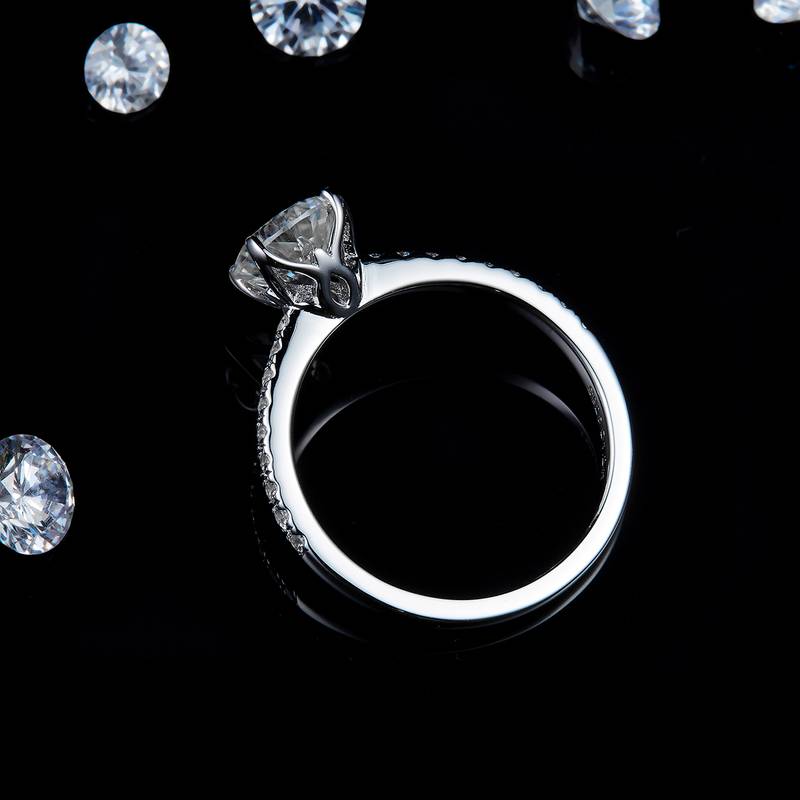 微镶四爪Women's RingS925银镀白金定制选款主石Moissanite1.2ct/副石高碳钻