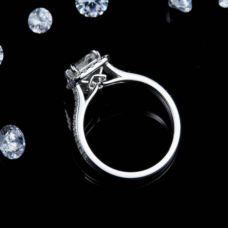公主方钻Women's RingS925银镀白金定制选款主石Moissanite1.0ct/副石高碳钻