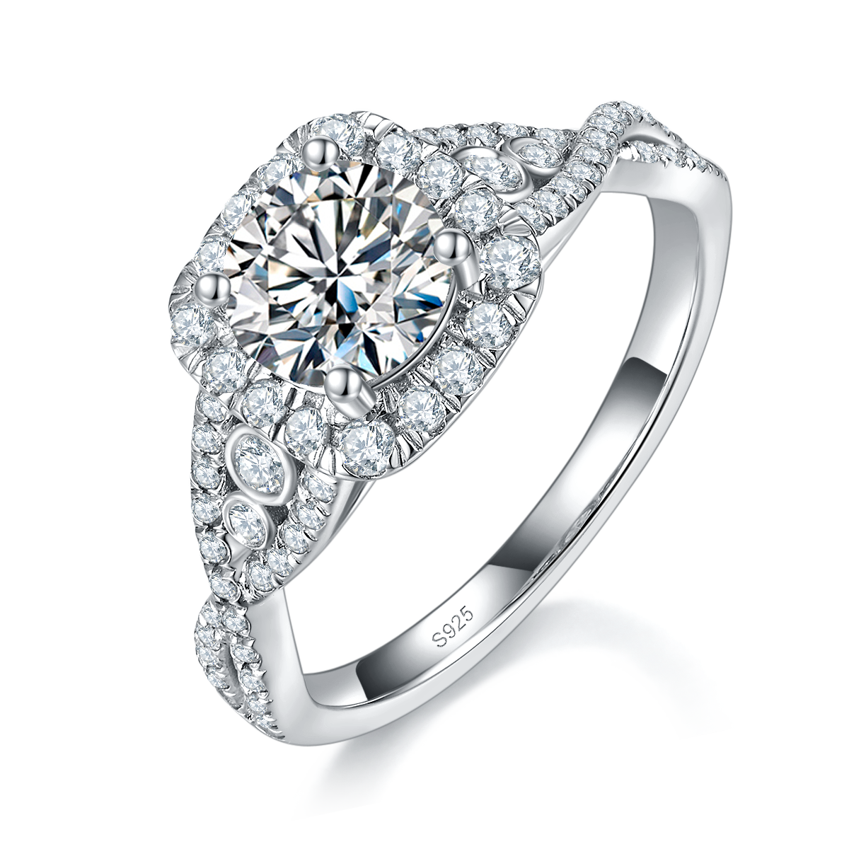 Twisted arm square bag women's ring S925 silver plated platinum custom selection main stone Moissanite 1.0ct/Side Stone Cubic Zirconia