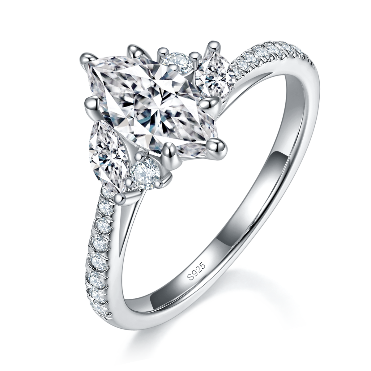 Marquis Diamond Women's Ring S925 Silver Plated Platinum Customized Selection Main Stone Moissanite 1.0ct/Side Stone Cubic Zirconia