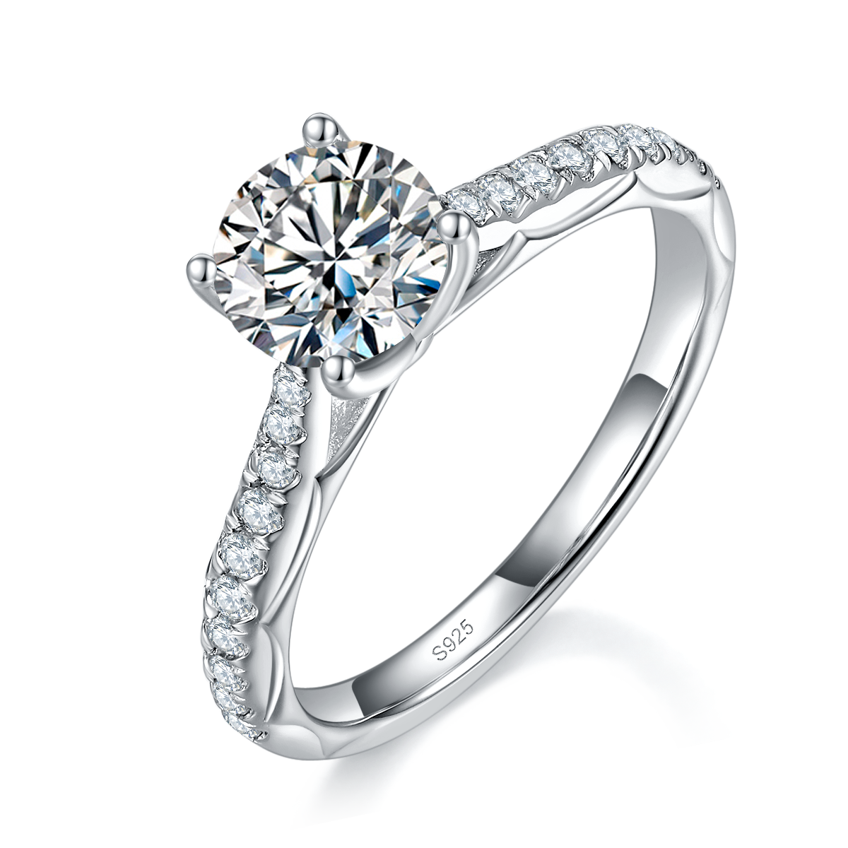 Micro Inlaid Four Claw Women's Ring S925 Silver Plated Platinum Customized Selection Main Stone Moissanite 1.0ct/Side Stone Cubic Zirconia