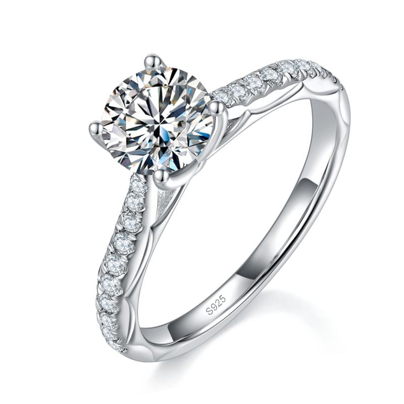 微镶四爪Women's RingS925银镀白金定制选款主石Moissanite1.0ct/副石高碳钻