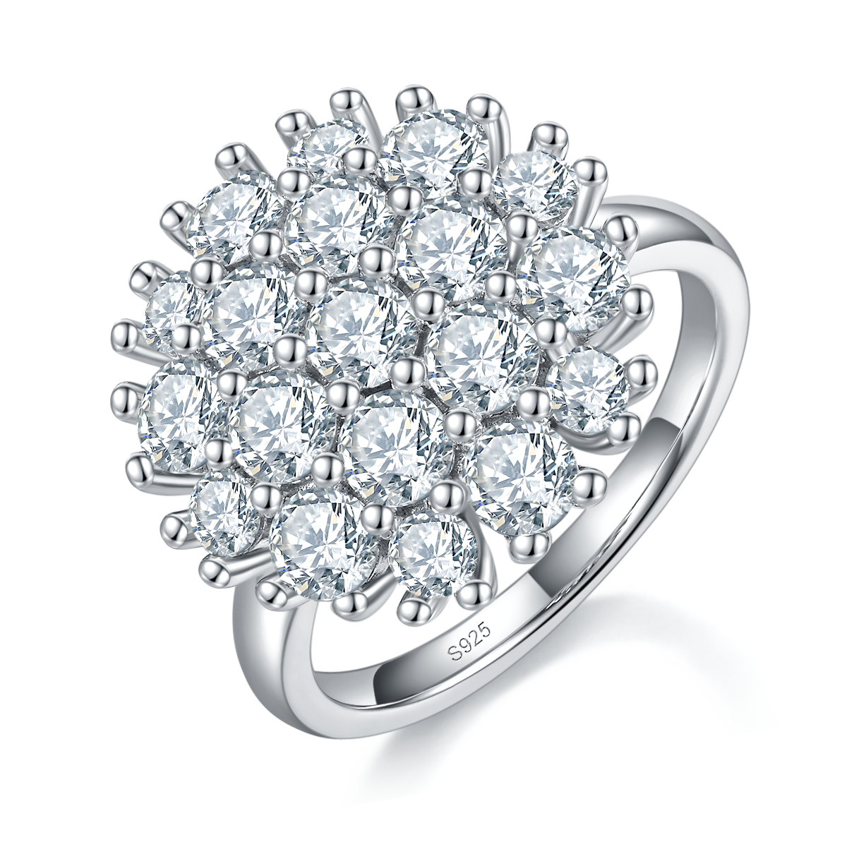 Light Luxury Broken Diamond Women's Ring S925 Silver Plated Platinum Customized Selection Side Stone Moissanite 3.02ct