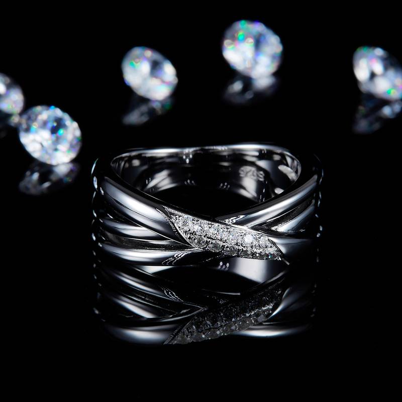 X字形简约Women's RingS925银镀白金定制选款副石Moissanite0.12ct