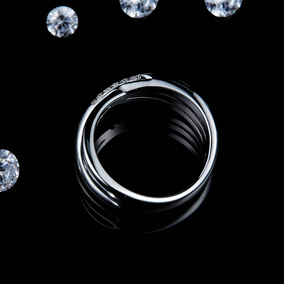 X-shaped minimalist women's ring S925 silver plated platinum customized option Side Stone Moissanite 0.12ct