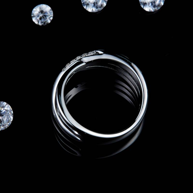 X字形简约Women's RingS925银镀白金定制选款副石Moissanite0.12ct