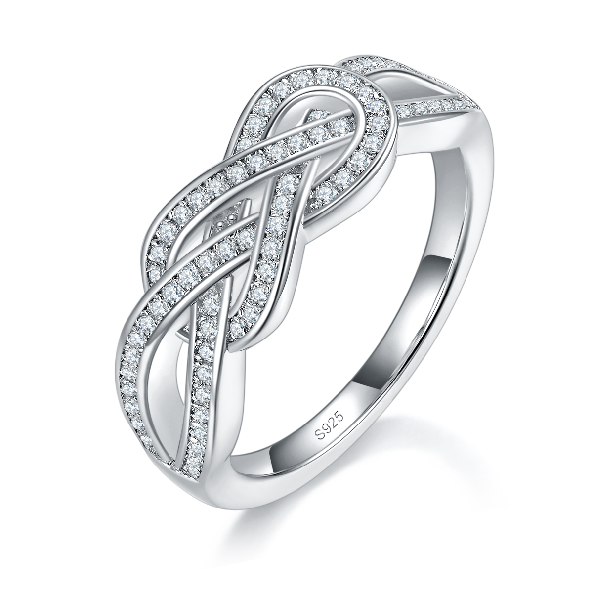简约排戒女戒S925银镀白金定制选款副石莫桑钻0.3ct