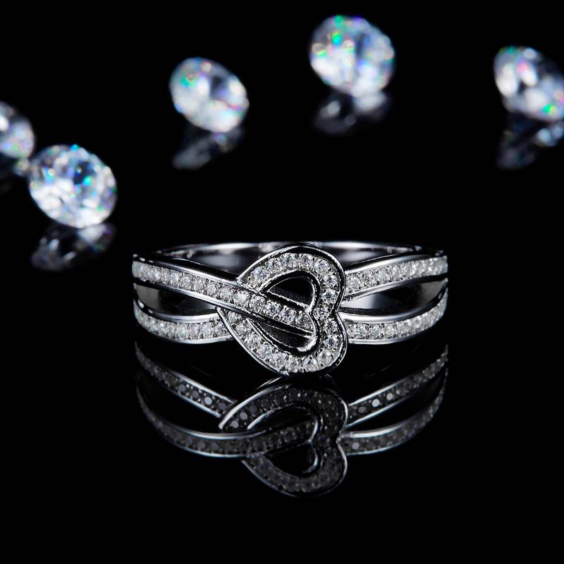 爱心形排戒Women's RingS925银镀白金定制选款副石Moissanite0.28ct