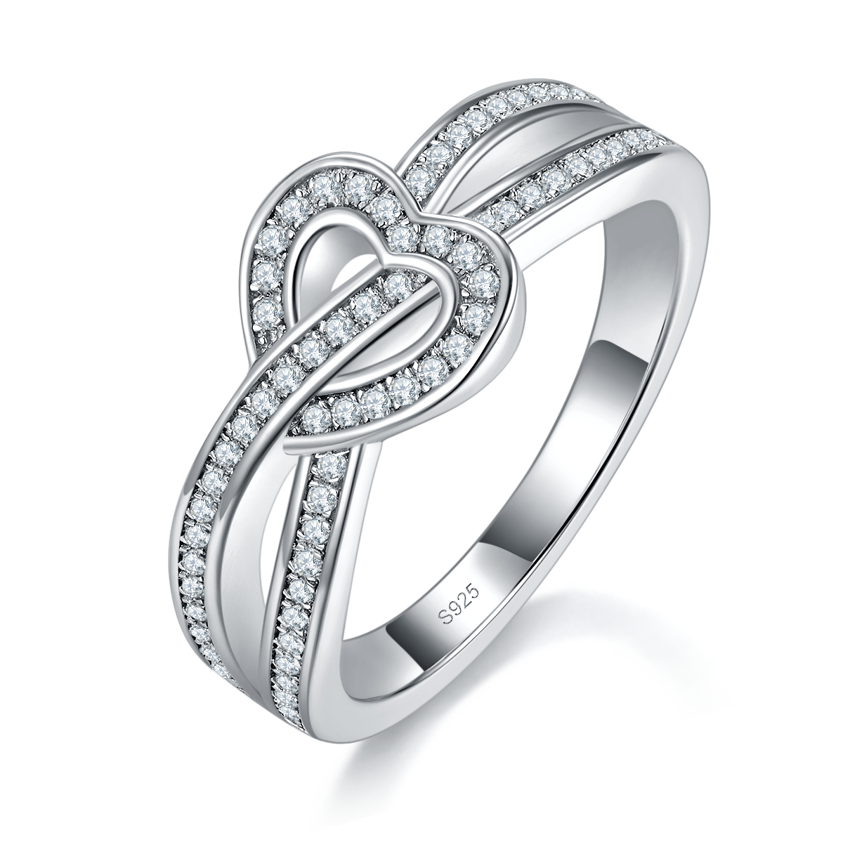 爱心形排戒女戒S925银镀白金定制选款副石莫桑钻0.28ct