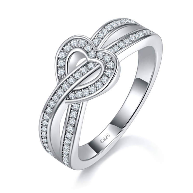 爱心形排戒Women's RingS925银镀白金定制选款副石Moissanite0.28ct