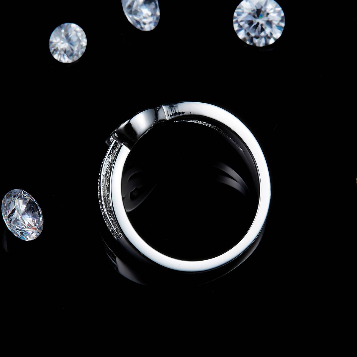 爱心形排戒女戒S925银镀白金定制选款副石莫桑钻0.28ct
