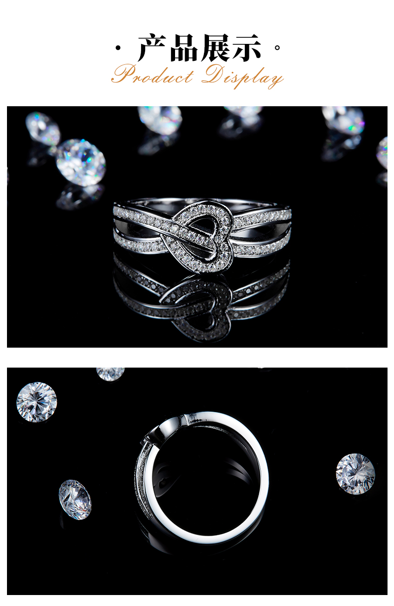 爱心形排戒女戒S925银镀白金定制选款副石莫桑钻0.28ct - 3