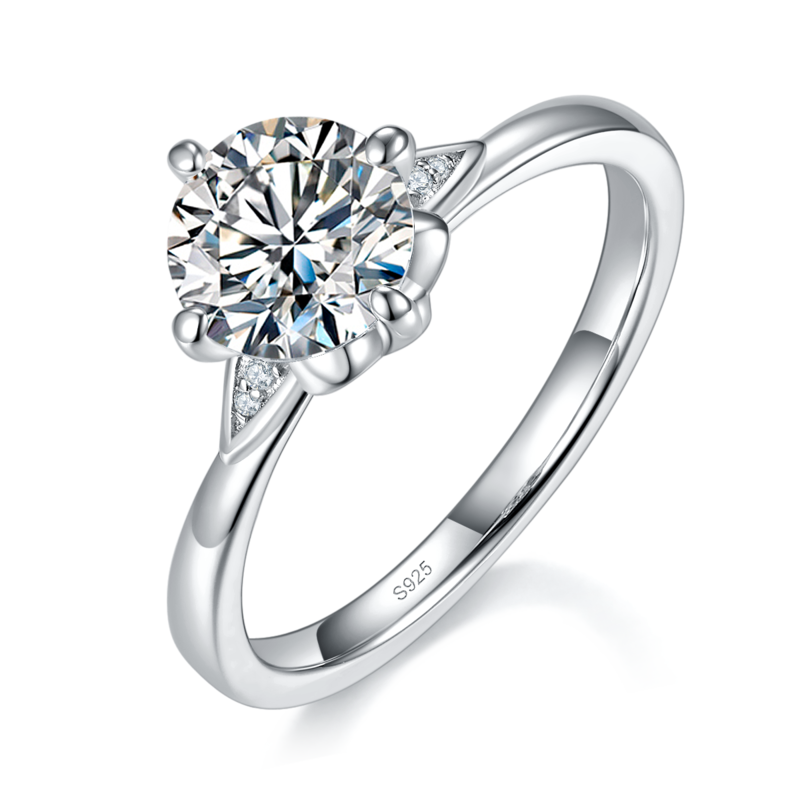 光臂Fashion四爪Women's RingS925银镀白金定制选款主石Moissanite1.2ct/副石高碳钻