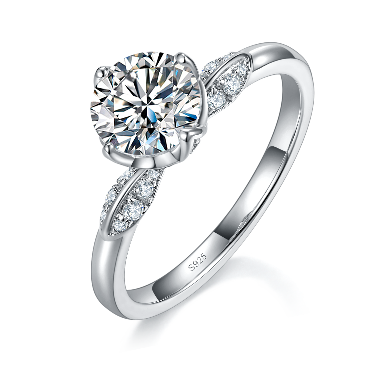 Micro inlaid flower bud four claw women's ring S925 silver plated platinum custom selection main stone Moissanite 1.2ct/Side Stone Cubic Zirconia