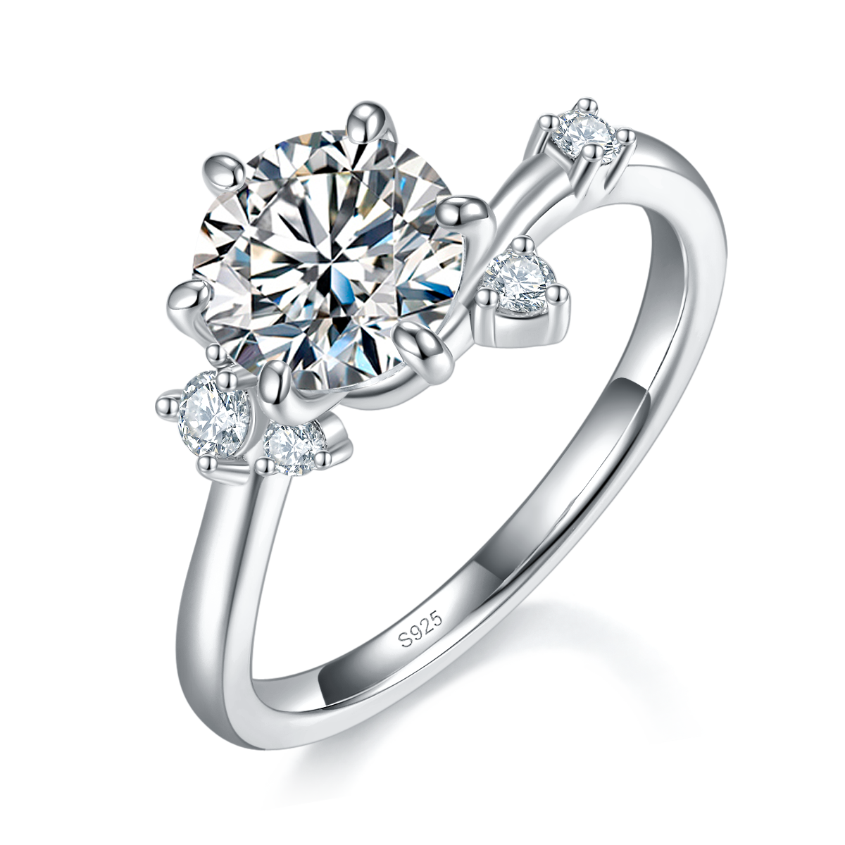 Simplified Twisted Arm Six Claw Women's Ring S925 Silver Plated Platinum Customized Selection Main Stone Moissanite 1.5ct/Side Stone Cubic Zirconia