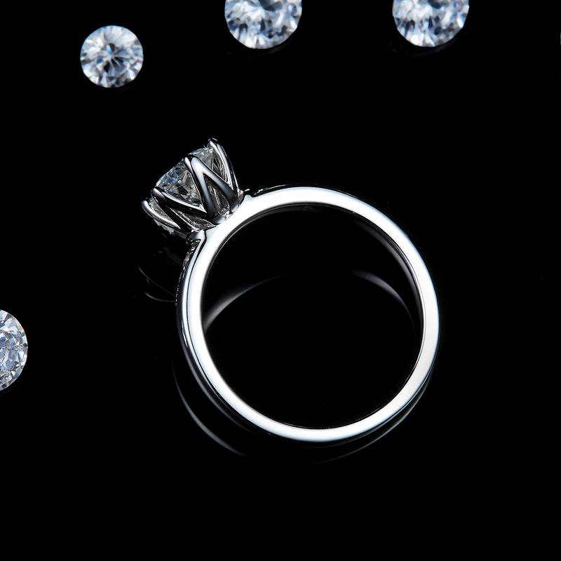 六爪花瓣Women's RingS925银镀白金定制选款主石Moissanite1.0ct/副石高碳钻