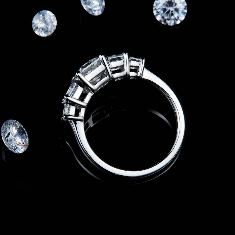 阿斯切三石款女戒S925银镀白金定制选款主石莫桑钻1.0ct/副石高碳钻
