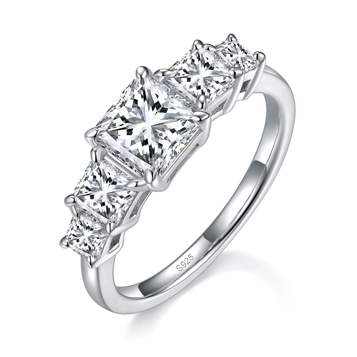 Asscher Three Stone Women's Ring S925 Silver Plated Platinum Customized Selection Main Stone Moissanite 1.0ct/Side Stone Cubic Zirconia