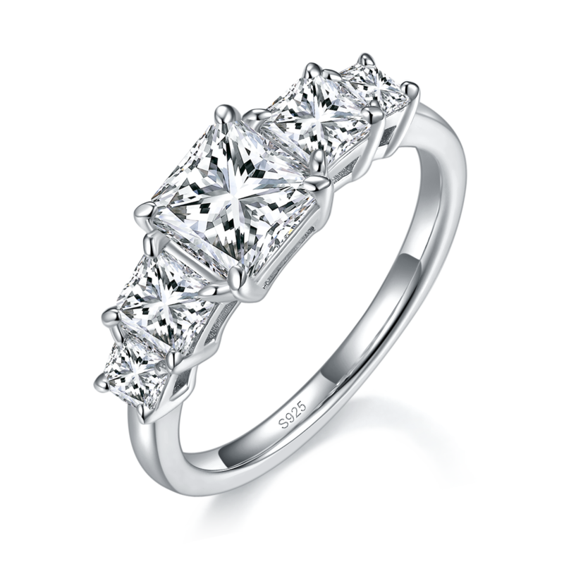 阿斯切三石款女戒S925银镀白金定制选款主石莫桑钻1.0ct/副石高碳钻