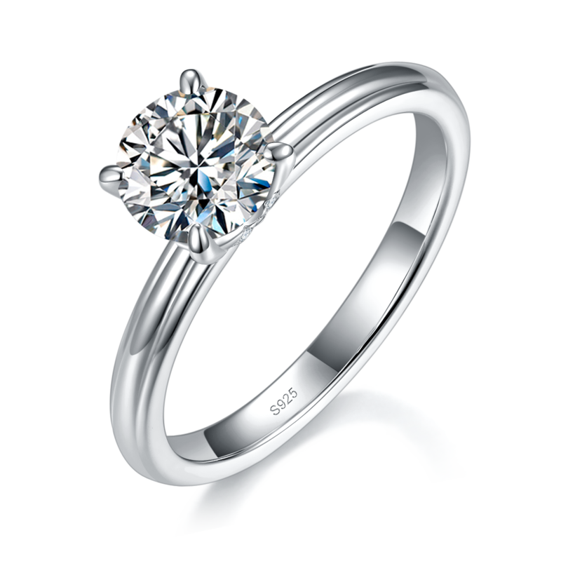 光臂四爪Women's RingS925银镀白金定制选款主石Moissanite1.0ct/副石高碳钻